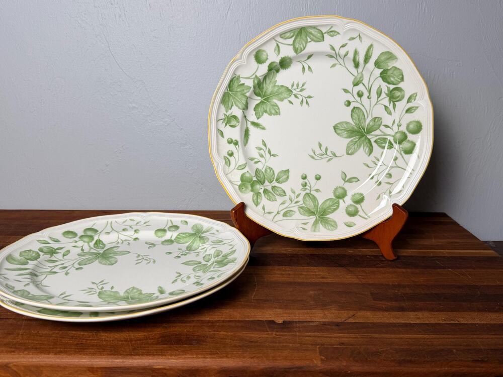 Vintage Villeroy & Boch Parkland Green Dinner Plates. Fine China Set of 3